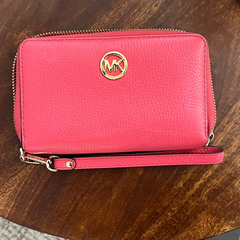 Michael Kors Fushia Pink Leather Wristlet